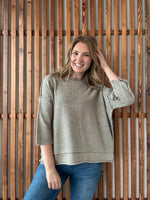 Washed 3/4 Sleeve Boxy Sweater - Mocha