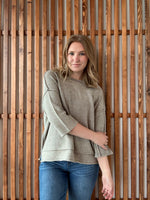 Washed 3/4 Sleeve Boxy Sweater - Mocha