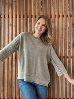 Washed 3/4 Sleeve Boxy Sweater - Mocha