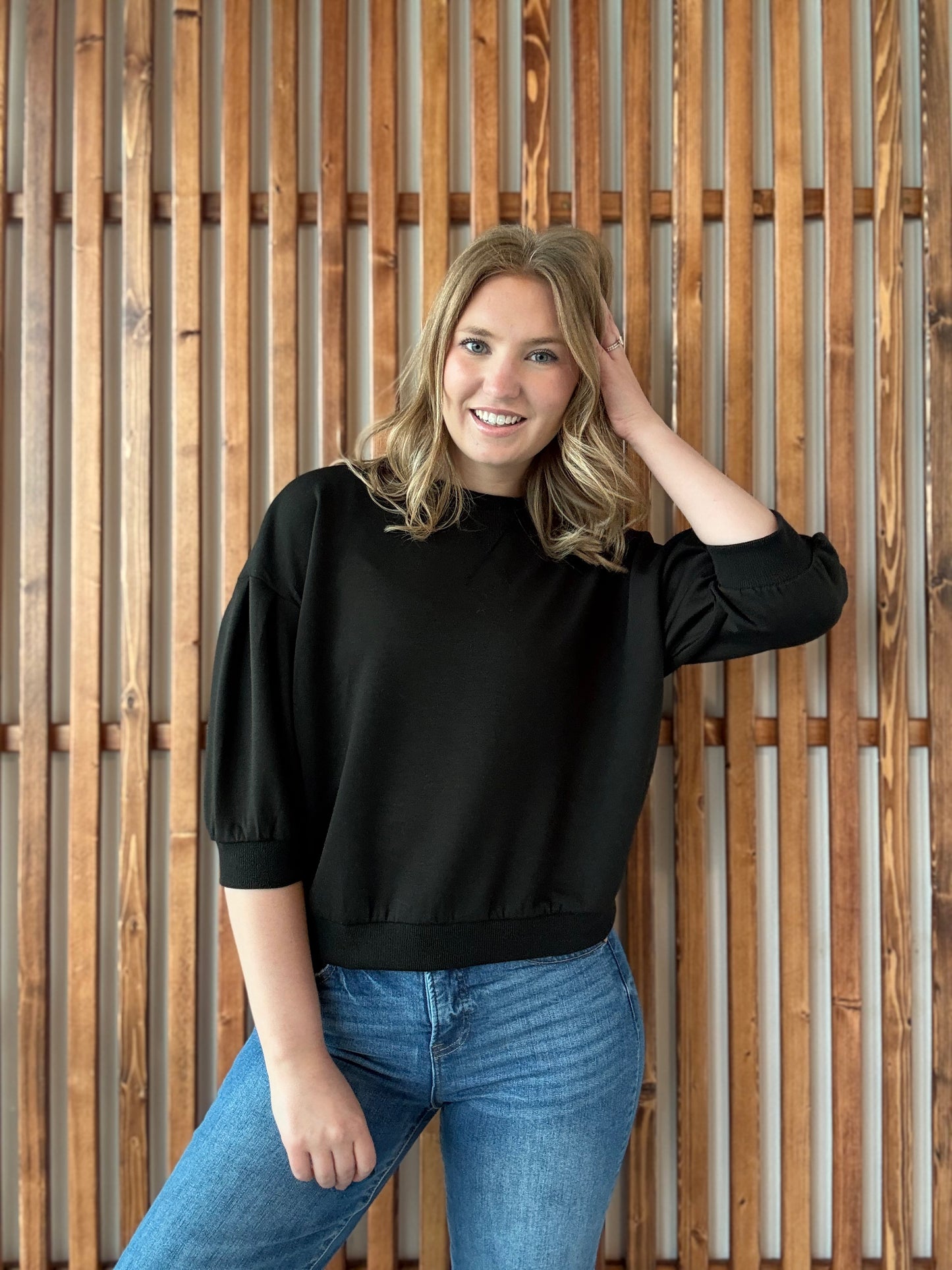 Scuba Dolman Sleeve Pullover - Black