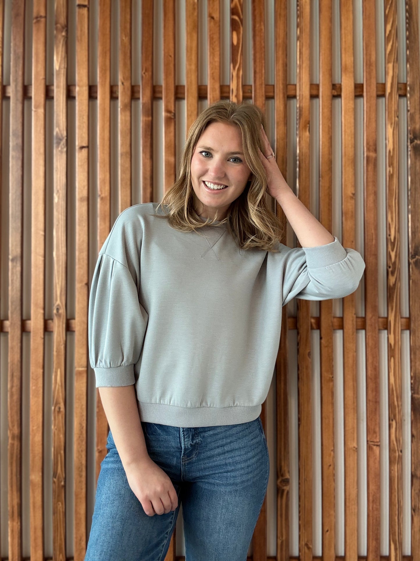 Scuba Dolman Sleeve Pullover - Light Grey