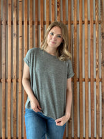 Soft Melange Hacci Round Neck Short Sleeve - Black