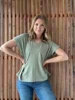 Soft Melange Hacci V-Neck Tee - Light Olive