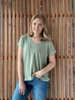 Soft Melange Hacci V-Neck Tee - Light Olive