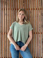 Soft Melange Hacci V-Neck Tee - Light Olive