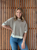 Striped Contrast Trim Rib Banded Top - Mocha