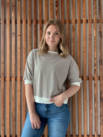 Striped Contrast Trim Rib Banded Top - Mocha