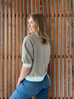Striped Contrast Trim Rib Banded Top - Mocha