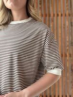 Striped Contrast Trim Rib Banded Top - Brown