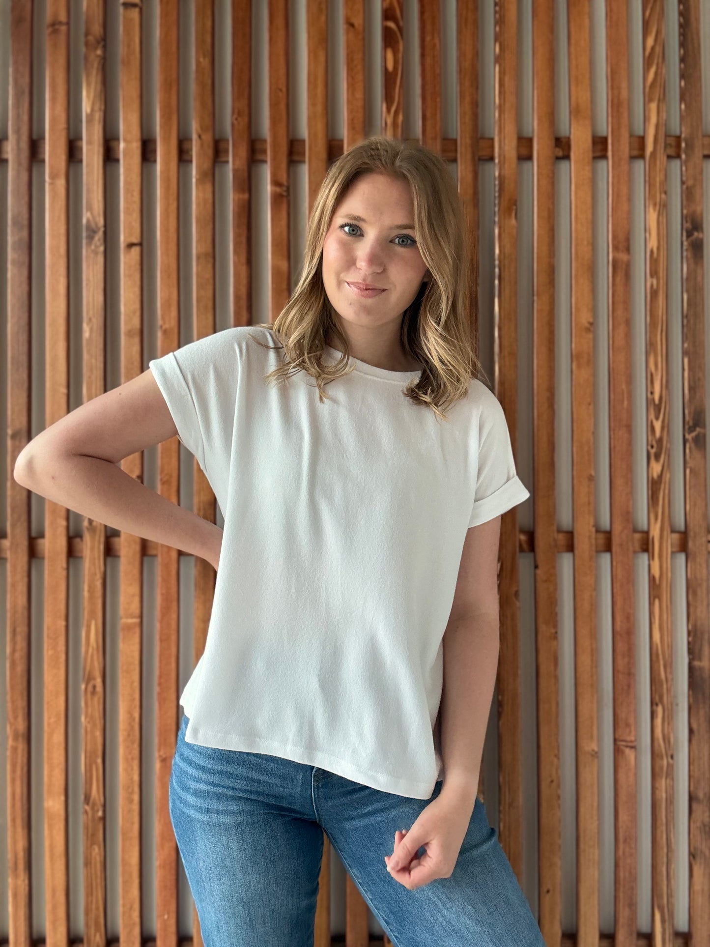 Soft Melange Hacci Round Neck Short Sleeve - White
