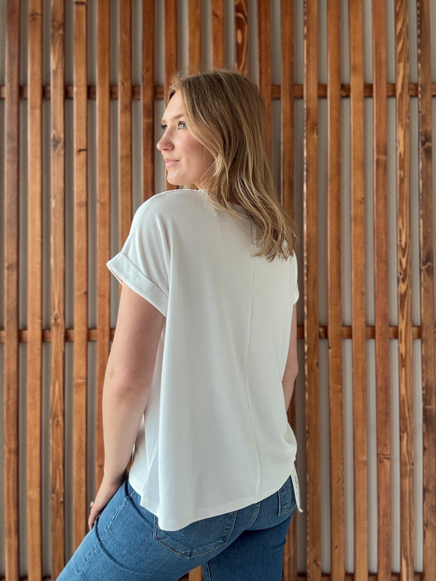 Soft Melange Hacci Round Neck Short Sleeve - White