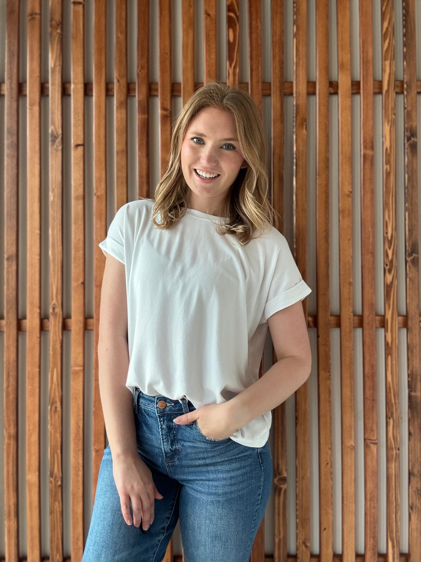 Soft Melange Hacci Round Neck Short Sleeve - White