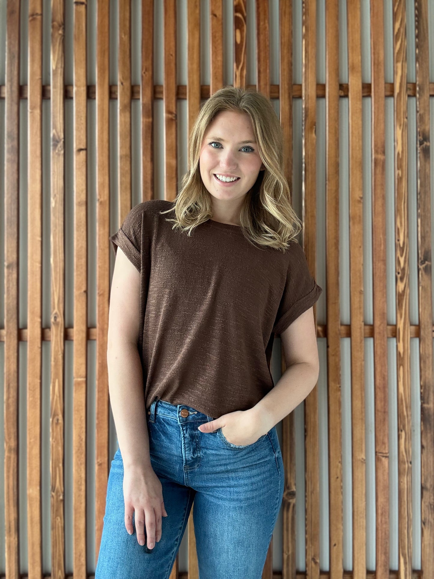 Hacci Slub Rolled Up Sleeve Tee - Brown