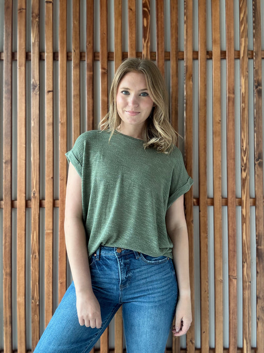 Hacci Slub Rolled Up Sleeve Tee - Light Olive