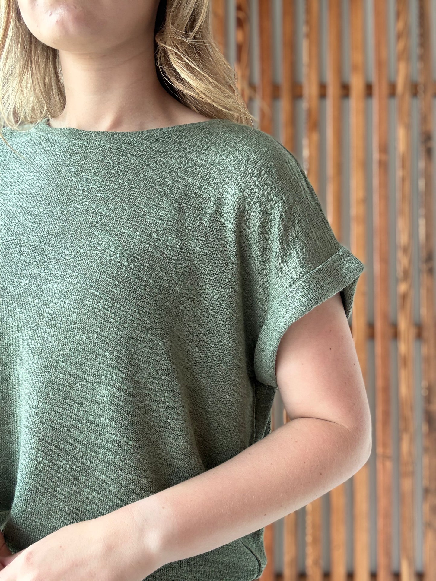 Hacci Slub Rolled Up Sleeve Tee - Light Olive