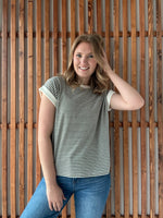 Stripe Contrast Trim Rib Banded Top - Dark Olive