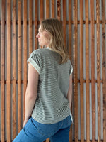 Stripe Contrast Trim Rib Banded Top - Dark Olive