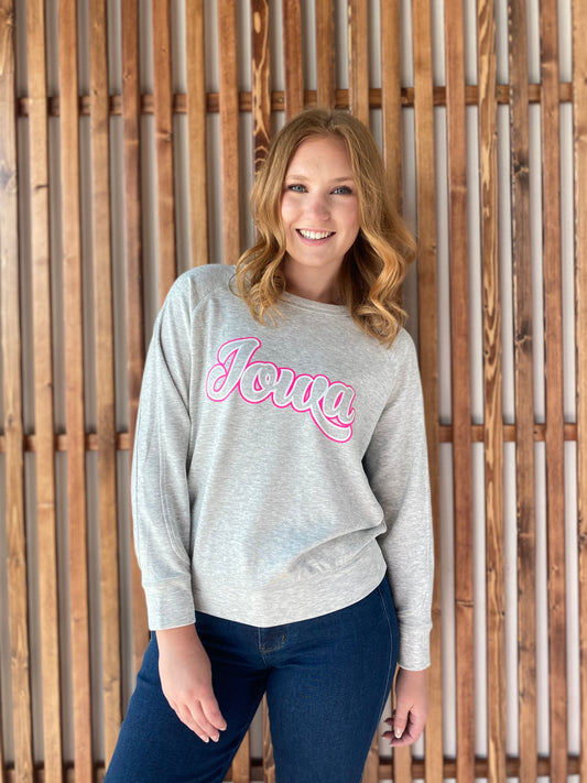 Double Layer Vintage Iowa Sweatshirt - Pink & Grey