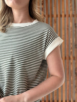 Stripe Contrast Trim Rib Banded Top - Dark Olive