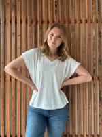 Soft Melange Hacci V-Neck Tee - White