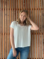Soft Melange Hacci V-Neck Tee - White
