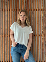 Soft Melange Hacci V-Neck Tee - White