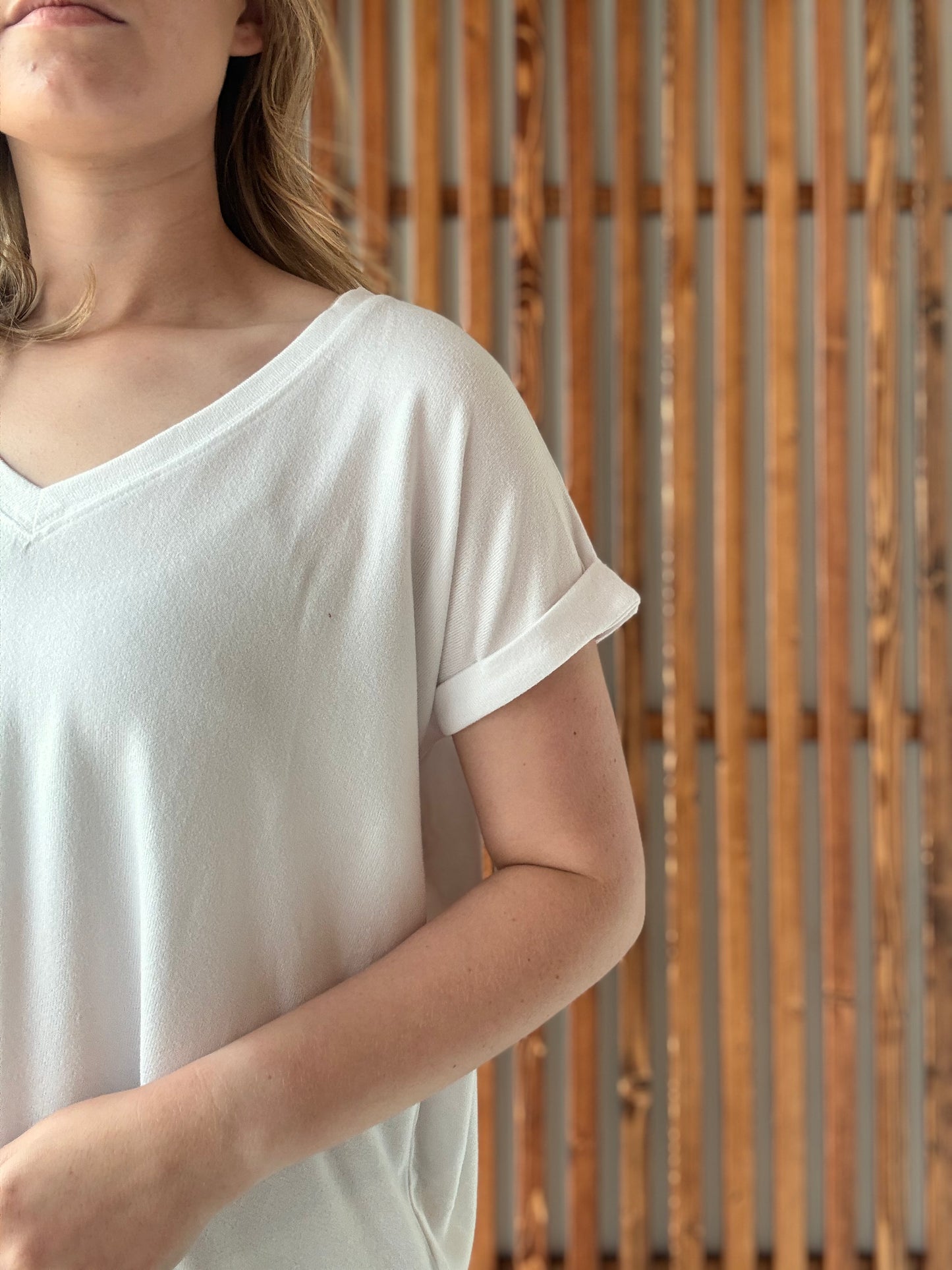 Soft Melange Hacci V-Neck Tee - White