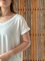 Soft Melange Hacci V-Neck Tee - White
