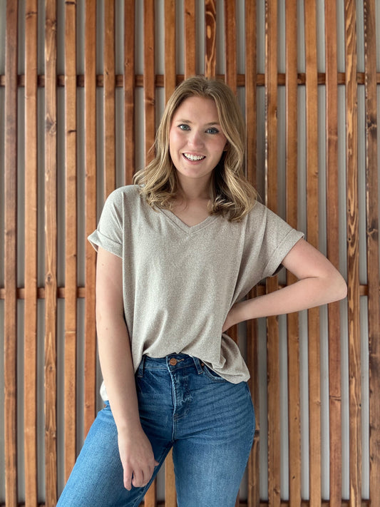 Soft Melange Hacci V-Neck Tee - Ash Mocha
