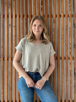 Soft Melange Hacci V-Neck Tee - Ash Mocha