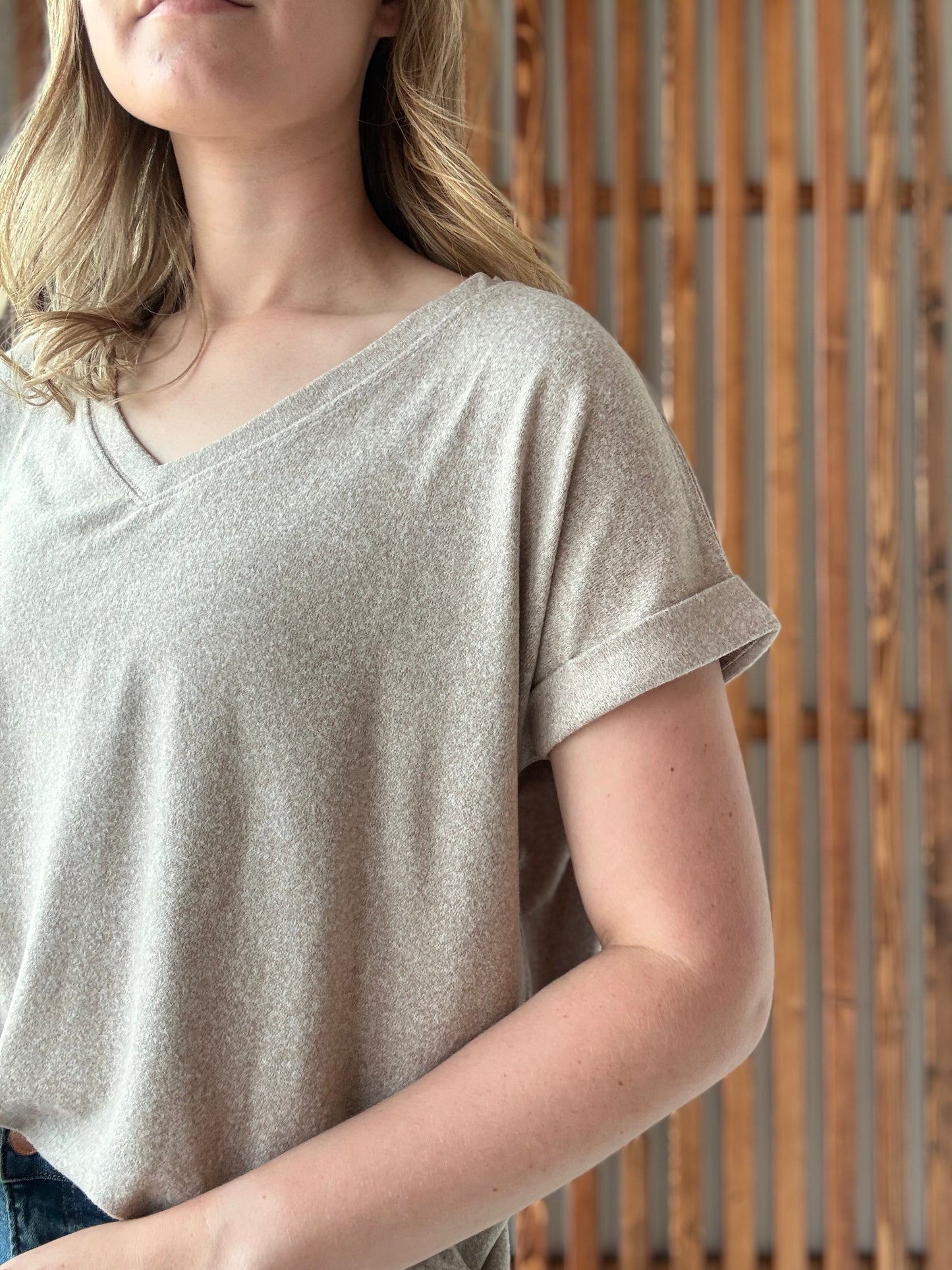 Soft Melange Hacci V-Neck Tee - Ash Mocha