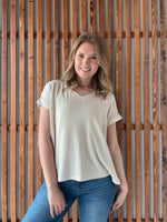 Soft Melange Hacci V-Neck Tee - Sand Beige