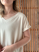 Soft Melange Hacci V-Neck Tee - Sand Beige