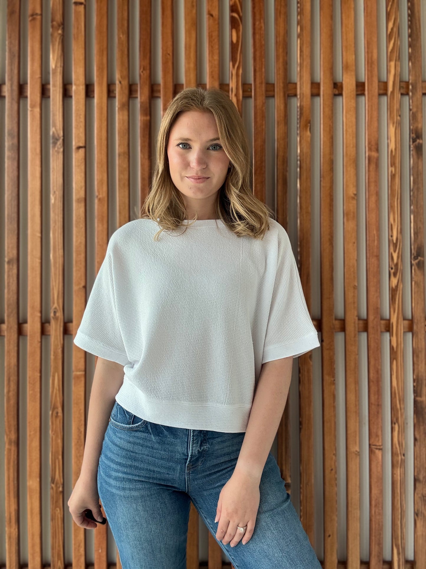 Double Knit Banded Bottom Short Sleeve - White