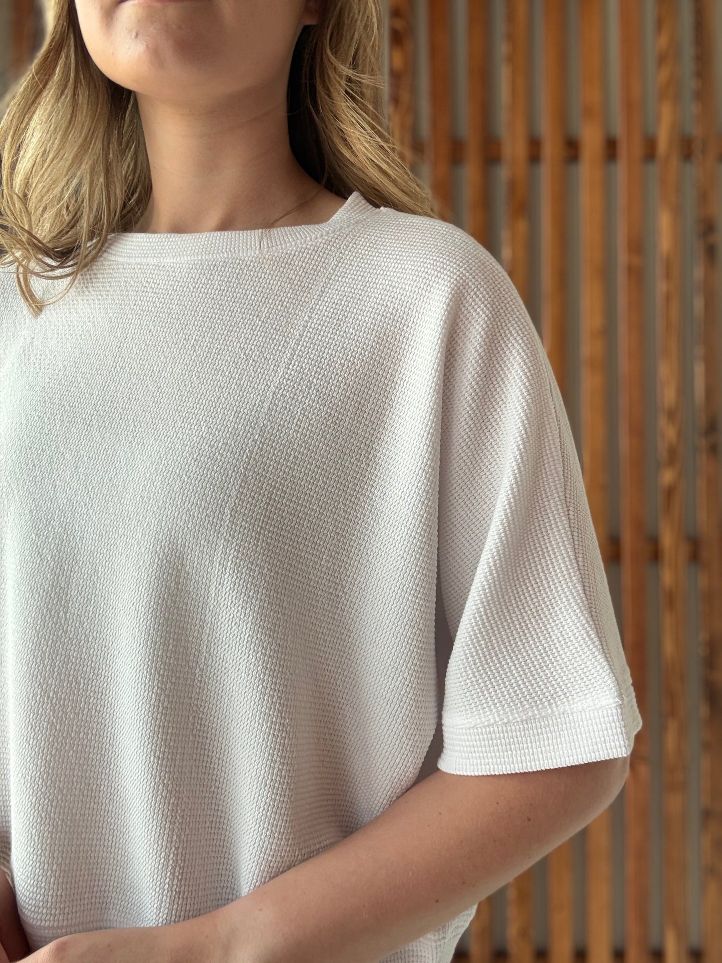 Double Knit Banded Bottom Short Sleeve - White