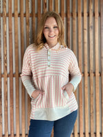 Long Sleeve Stripe/Solid Contrast Hoodie Top