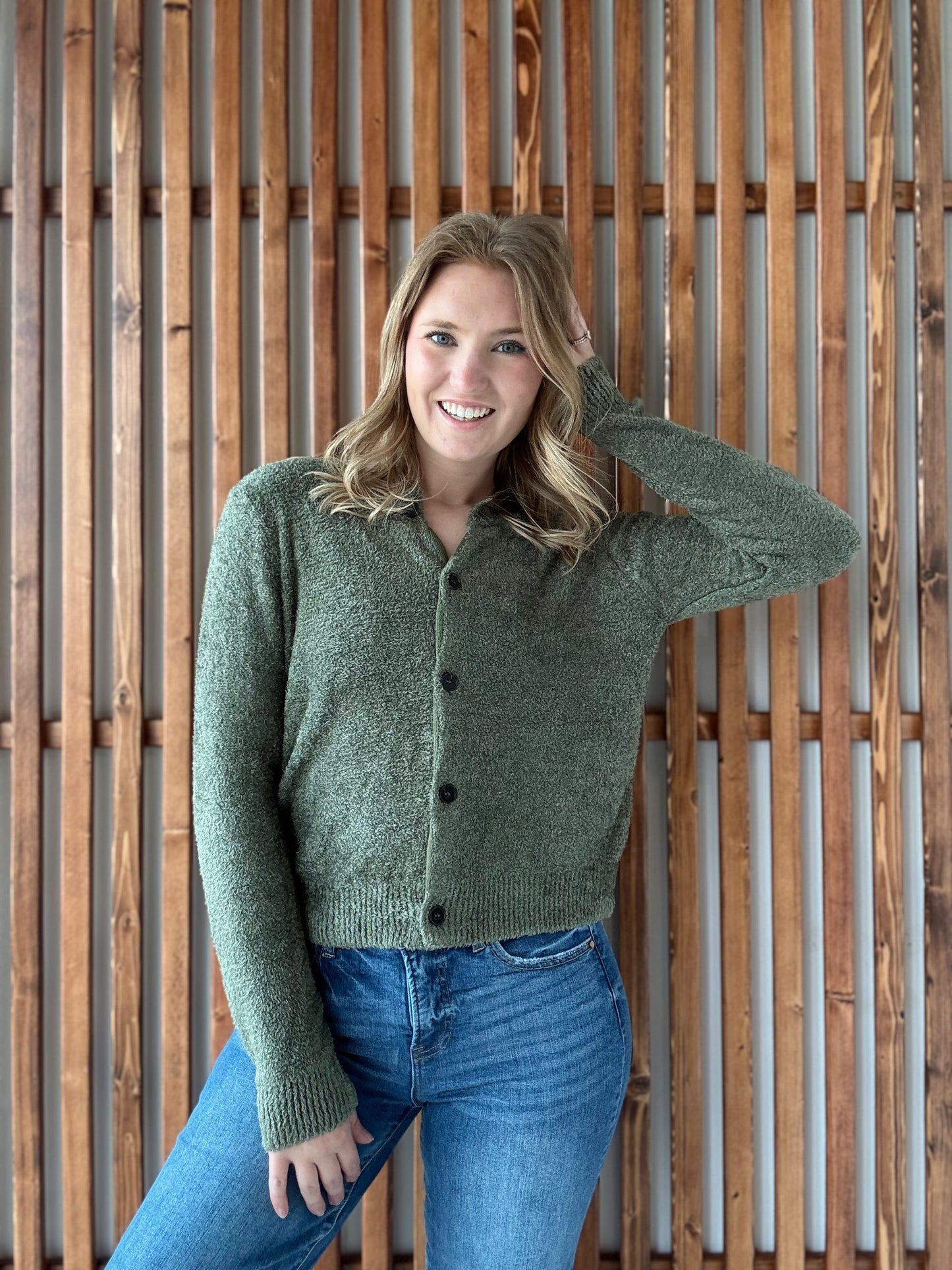 Five Button Sweater Cardigan - Light Olive