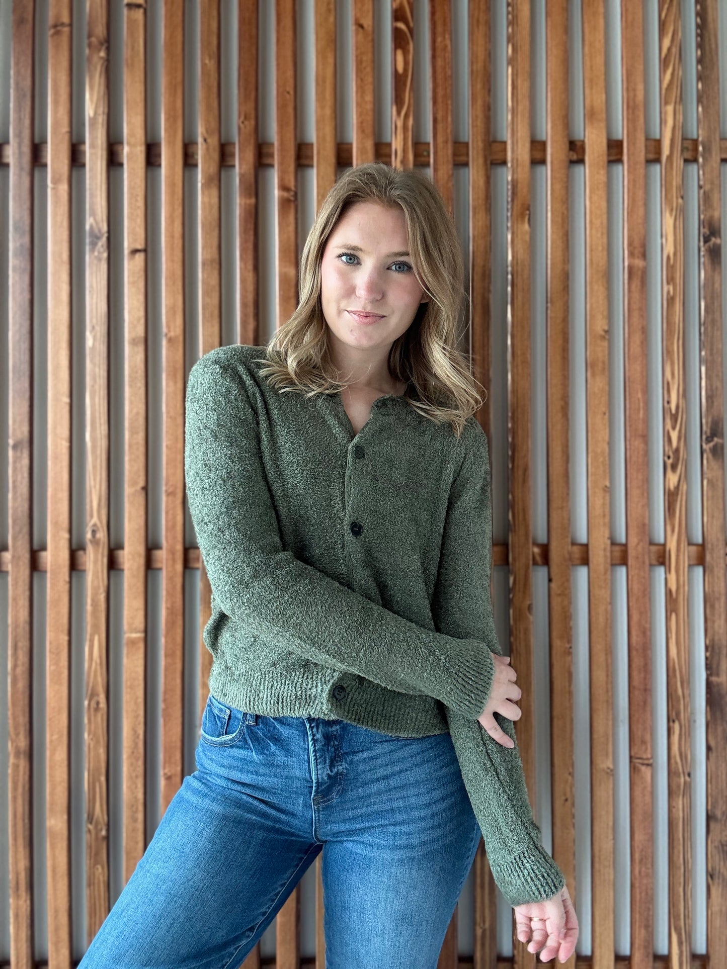Five Button Sweater Cardigan - Light Olive