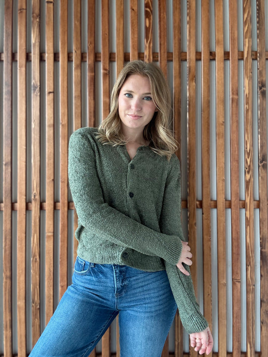 Five Button Sweater Cardigan - Light Olive