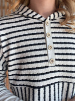 Long Sleeve Stripe/Solid Contrast Hoodie Top