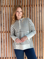 Long Sleeve Stripe/Solid Contrast Hoodie Top