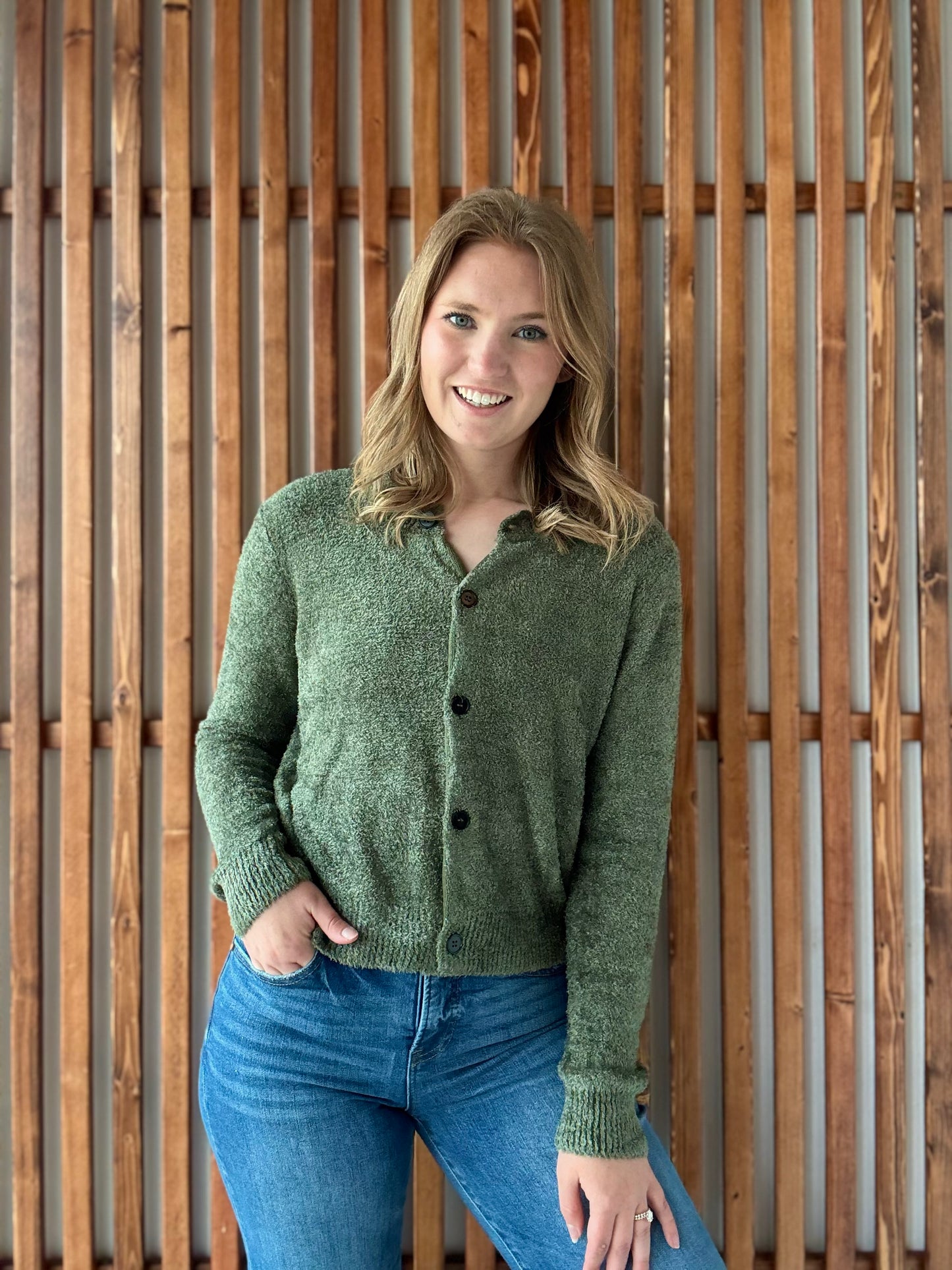 Five Button Sweater Cardigan - Light Olive