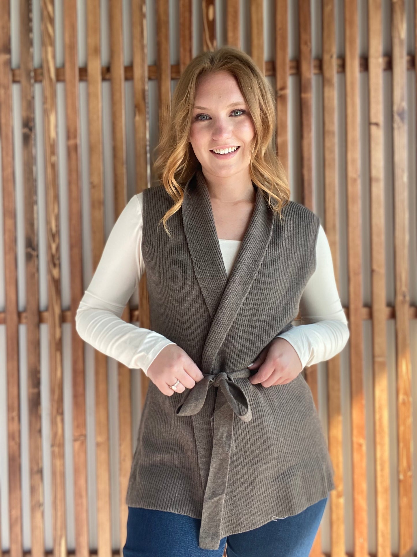 Mocha Waist Drawstring Tie Sweater Vest