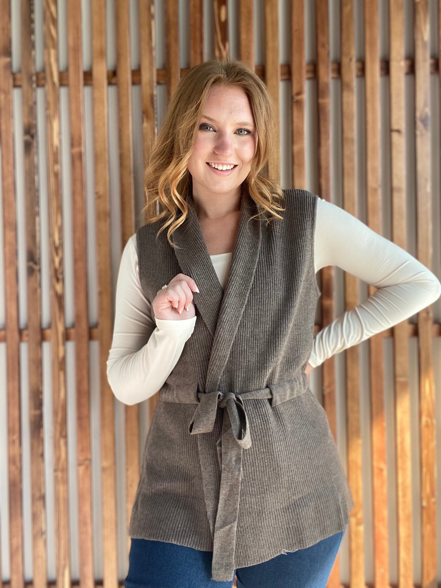 Mocha Waist Drawstring Tie Sweater Vest