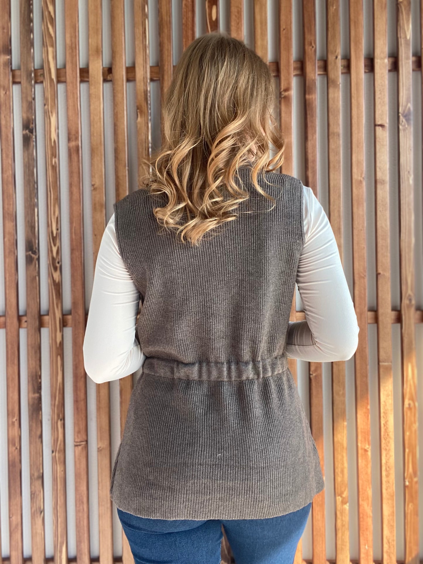 Mocha Waist Drawstring Tie Sweater Vest