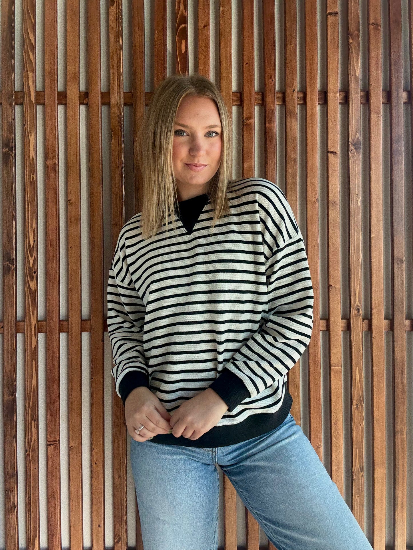 Cloudy Knit Stripe Sweatshirt - Ivory/Black