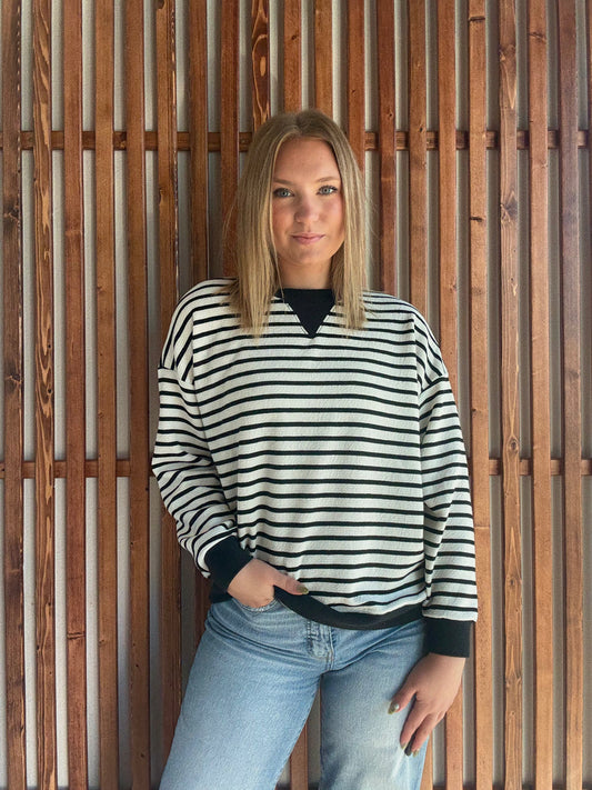 Cloudy Knit Stripe Sweatshirt - Ivory/Black