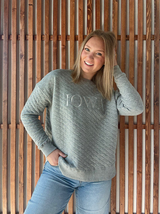 Iowa Embroidered Quilted Pullover
