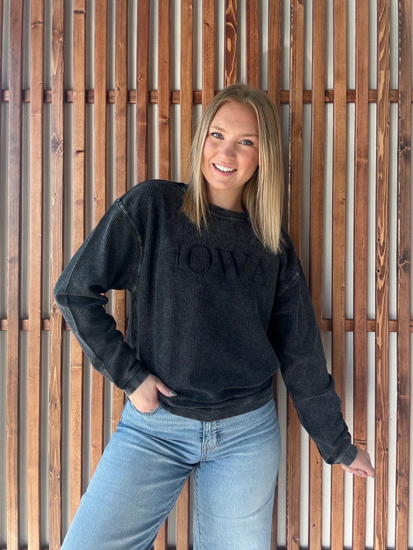 Iowa Corded Crew - Black on Black