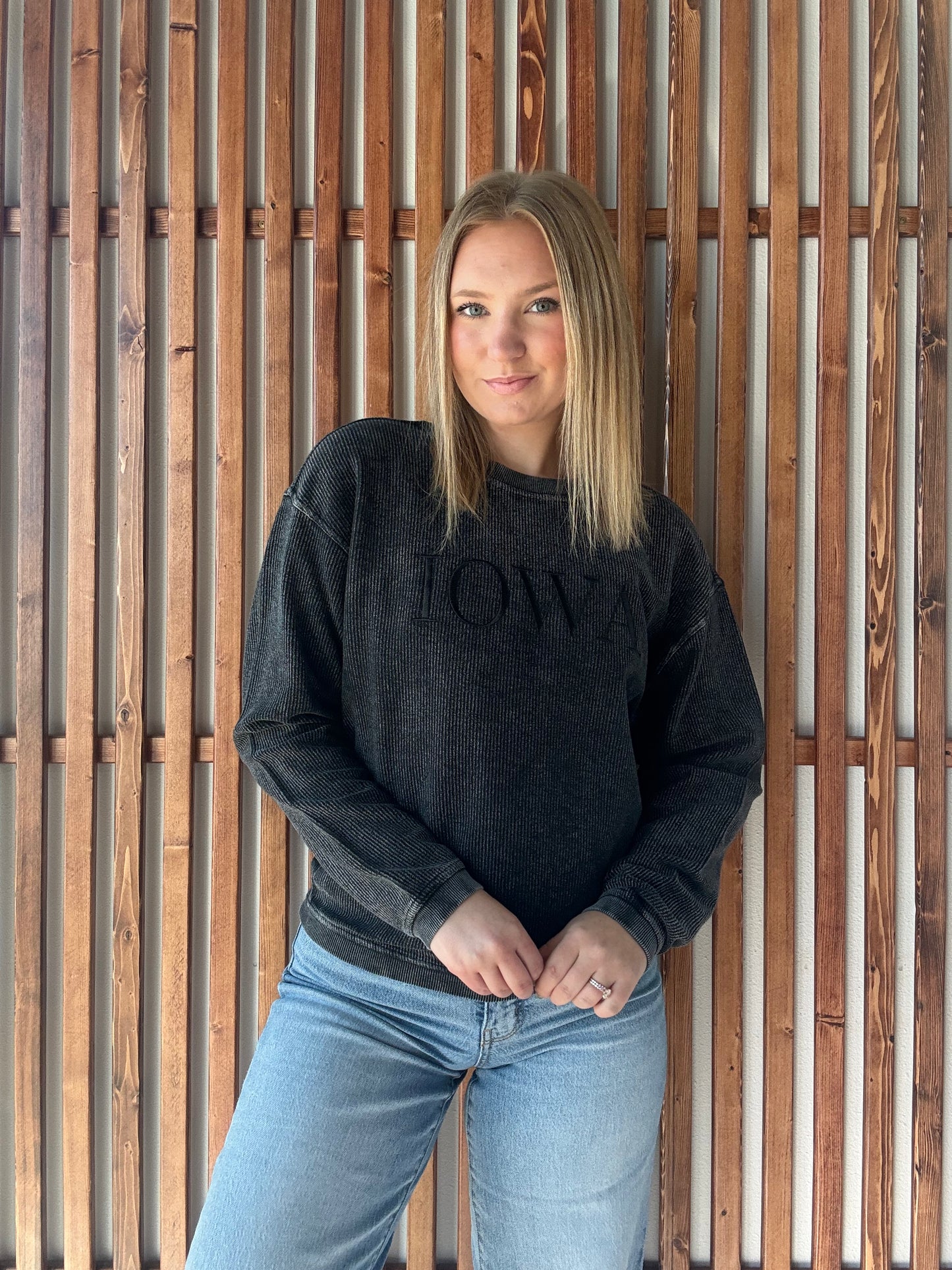 Iowa Corded Crew - Black on Black